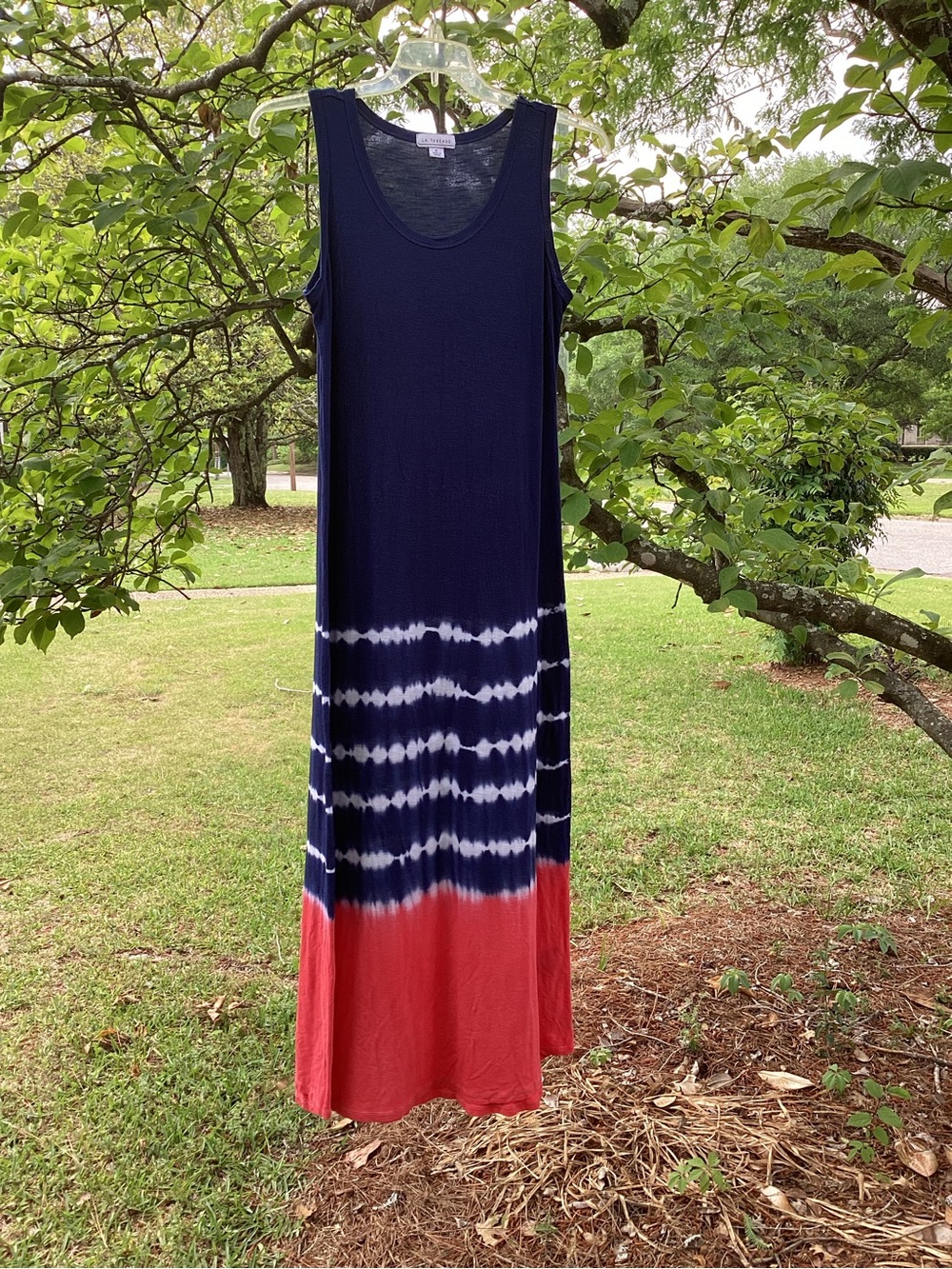 A Girls Favorite Dress Sleeveless Navy and Coral Tie-Dye Maxi Dress - Picture 2 of 9
